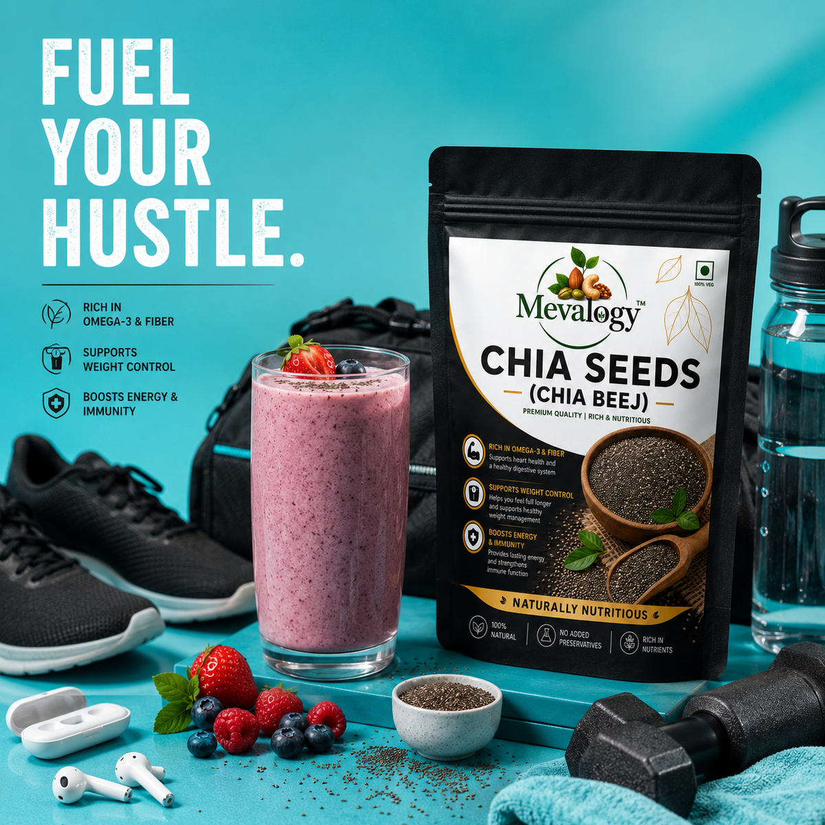 Mevalogy Chia Seeds 200g I Seeds for Eating | Seeds for Weight Management | Rich in Calcium, Protein & Fibre