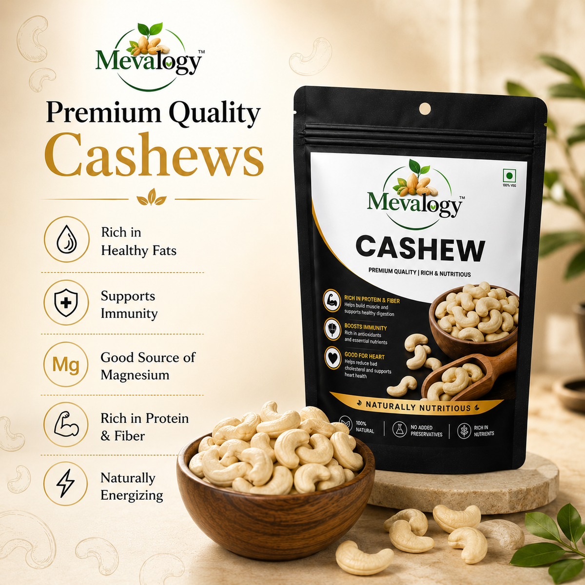 Mevalogy Pure Cashews Whole/Kaju, 200g, Nutritious & Delicious, Premium Kaju nuts, Rich in Protein, Magnesium & Phosphorus, Deluxe Size & Crunchy Nuts