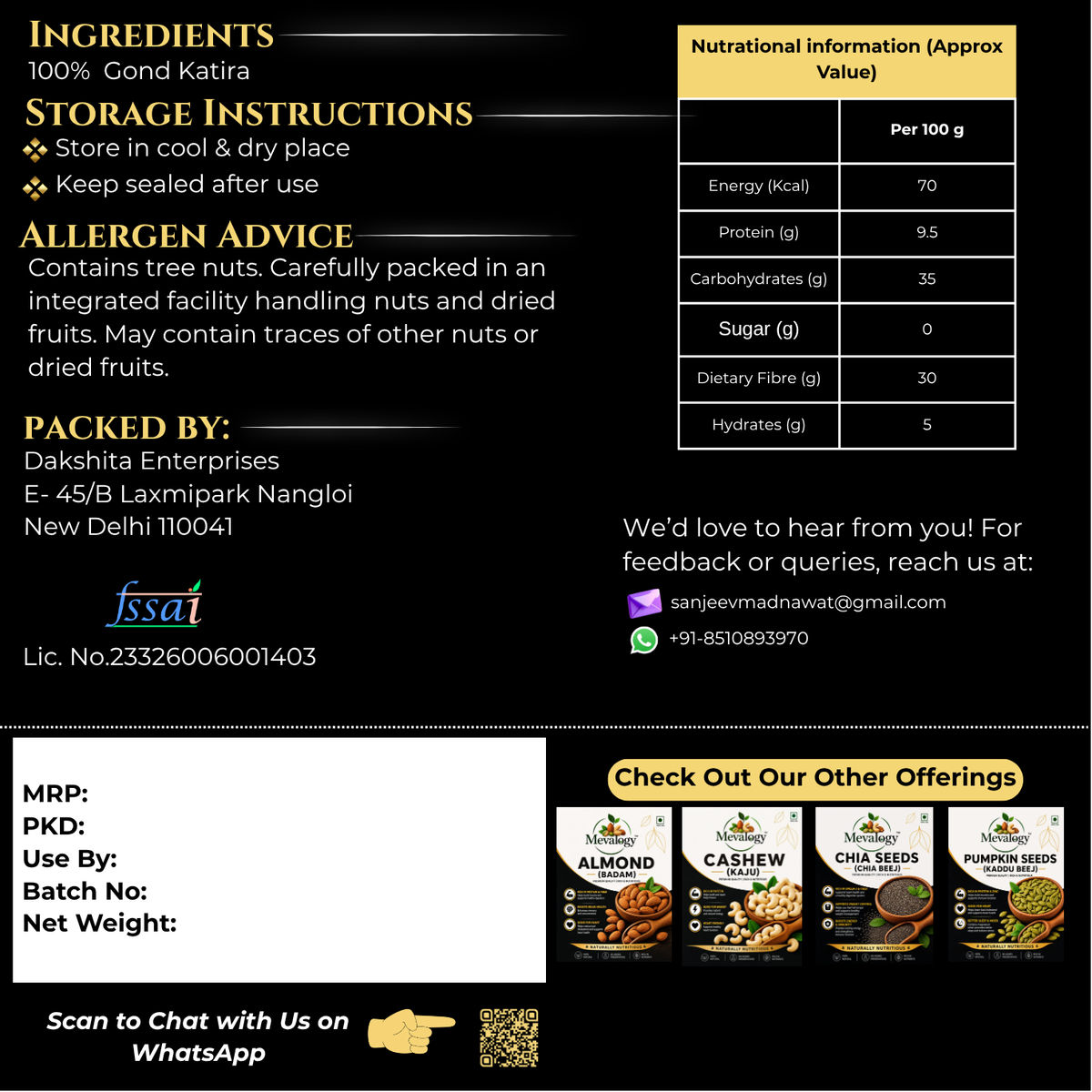 Mevalogy Gond Katira (Tragacanth Gum) Seeds | Natural Edible Gum for Traditional Drinks, Desserts & Summer Recipes