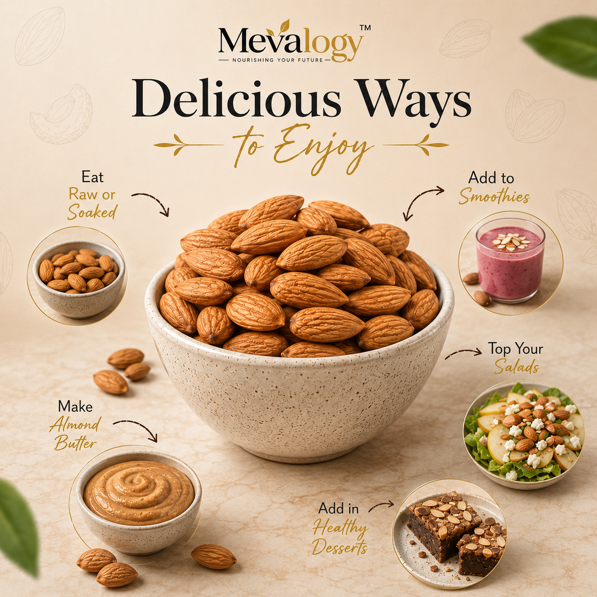 Mevalogy Premium Almonds 200g | Whole Natural Badam | Rich in Protein | Vitamin E | Dietary Fibre | Magnesium | Crunchy Dry Fruits | Gluten Free | 200 g