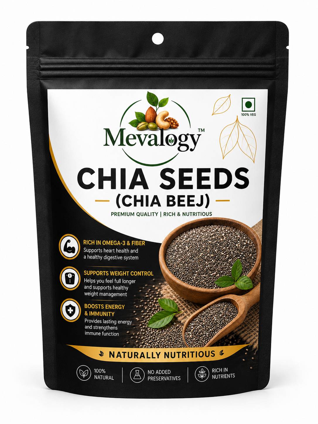 Mevalogy Chia Seeds 200g I Seeds for Eating | Seeds for Weight Management | Rich in Calcium, Protein & Fibre