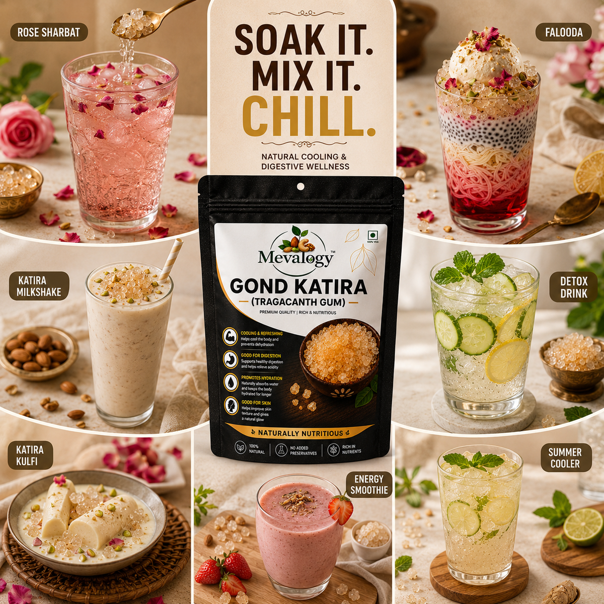 Mevalogy Gond Katira (Tragacanth Gum) Seeds | Natural Edible Gum for Traditional Drinks, Desserts & Summer Recipes