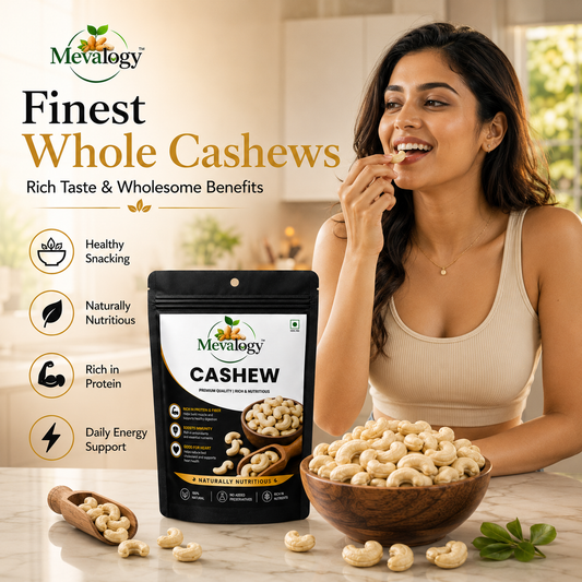 Mevalogy Pure Cashews Whole/Kaju, 200g, Nutritious & Delicious, Premium Kaju nuts, Rich in Protein, Magnesium & Phosphorus, Deluxe Size & Crunchy Nuts