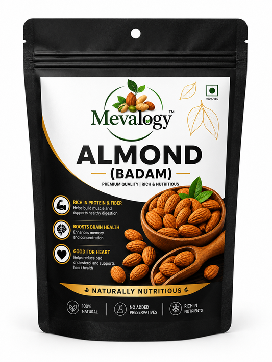Mevalogy Premium Almonds 200g | Whole Natural Badam | Rich in Protein | Vitamin E | Dietary Fibre | Magnesium | Crunchy Dry Fruits | Gluten Free | 200 g
