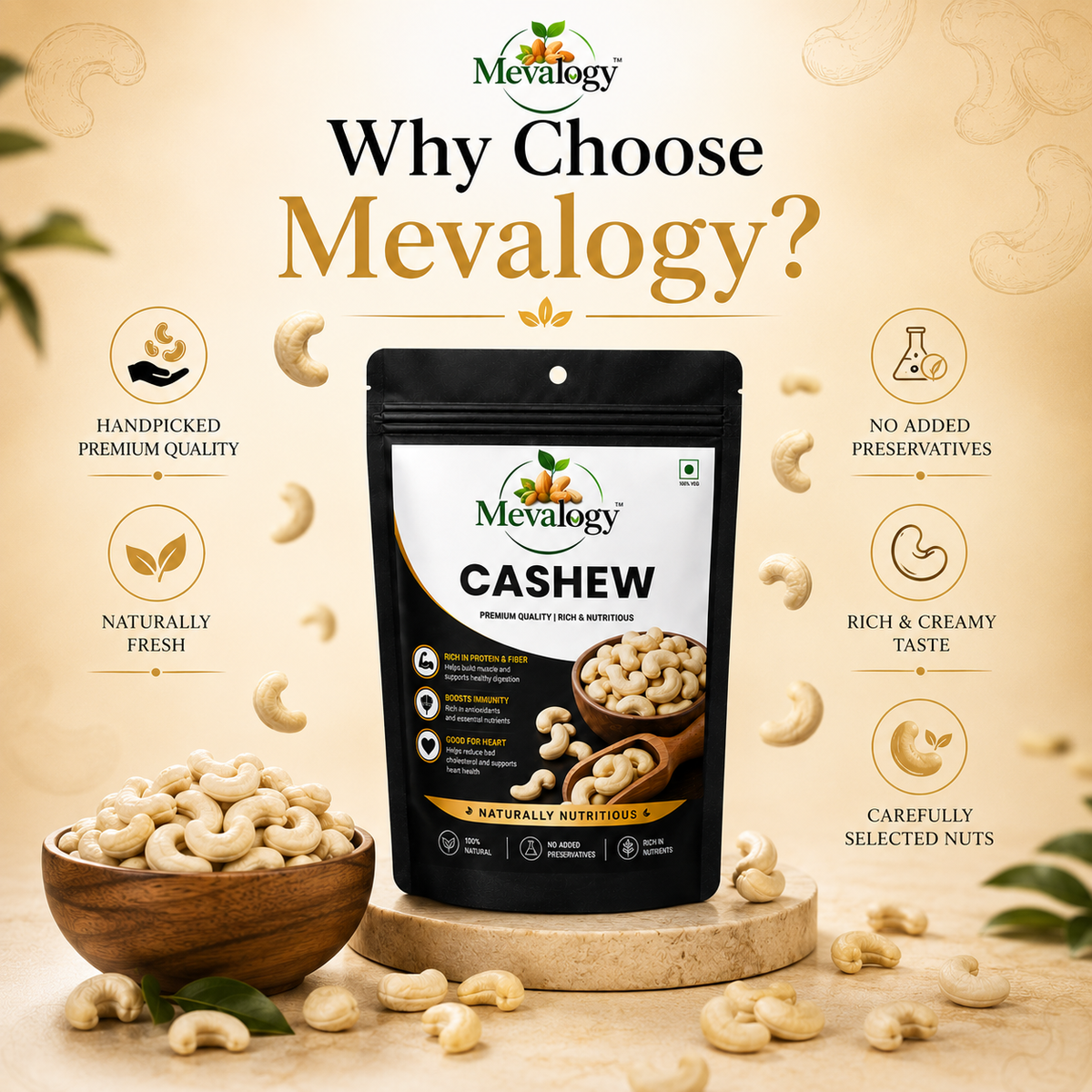 Mevalogy Pure Cashews Whole/Kaju, 200g, Nutritious & Delicious, Premium Kaju nuts, Rich in Protein, Magnesium & Phosphorus, Deluxe Size & Crunchy Nuts