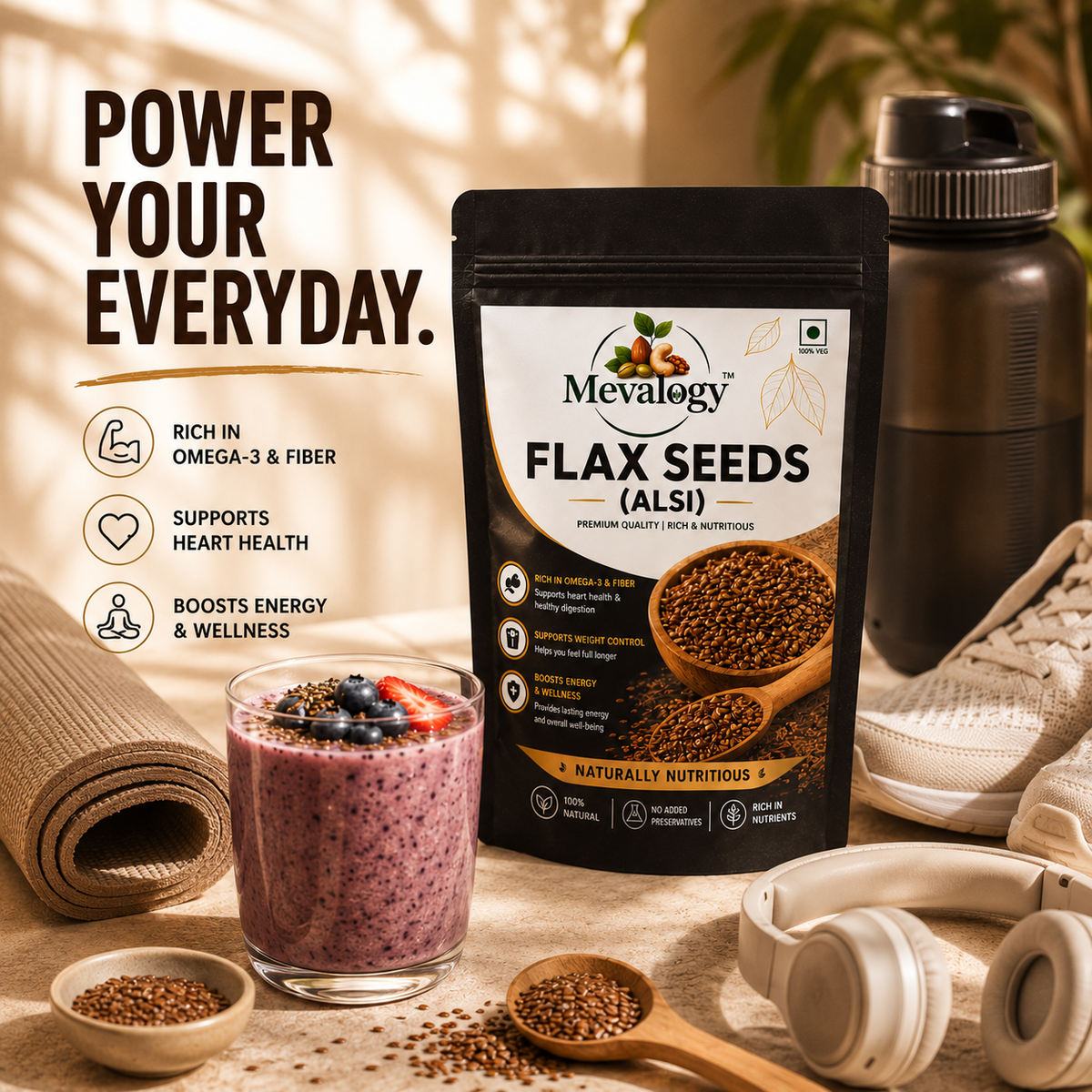 Mevalogy Premium Flax Seeds 200g | Natural Alsi | Rich in Omega-3 | High in Dietary Fiber | Protein Rich
