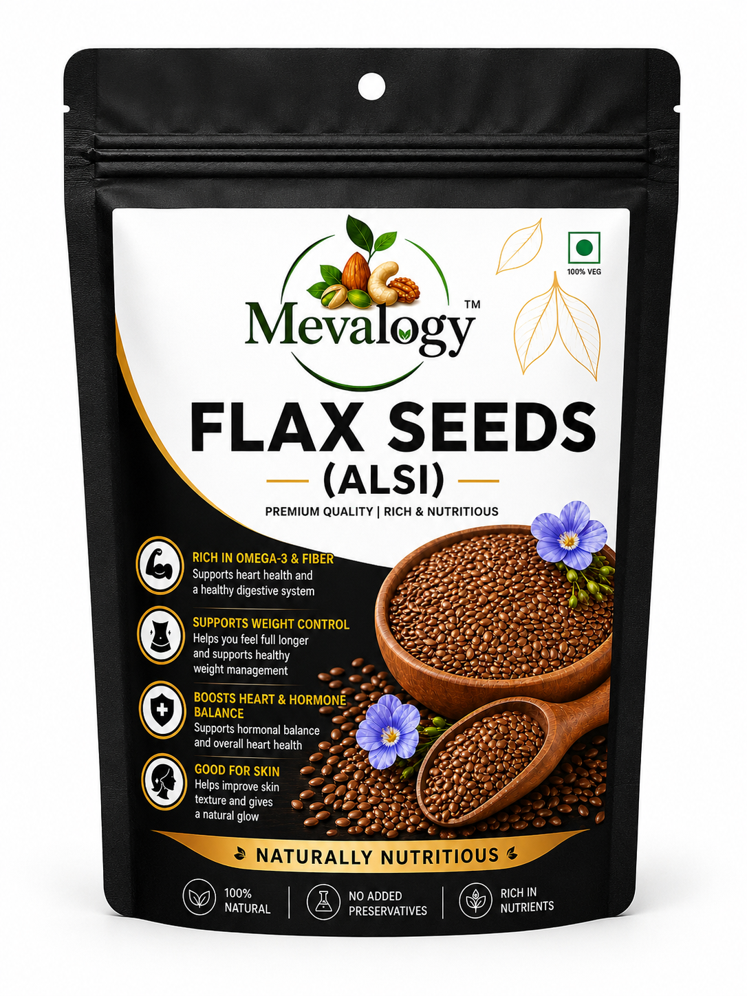 Mevalogy Premium Flax Seeds 200g | Natural Alsi | Rich in Omega-3 | High in Dietary Fiber | Protein Rich